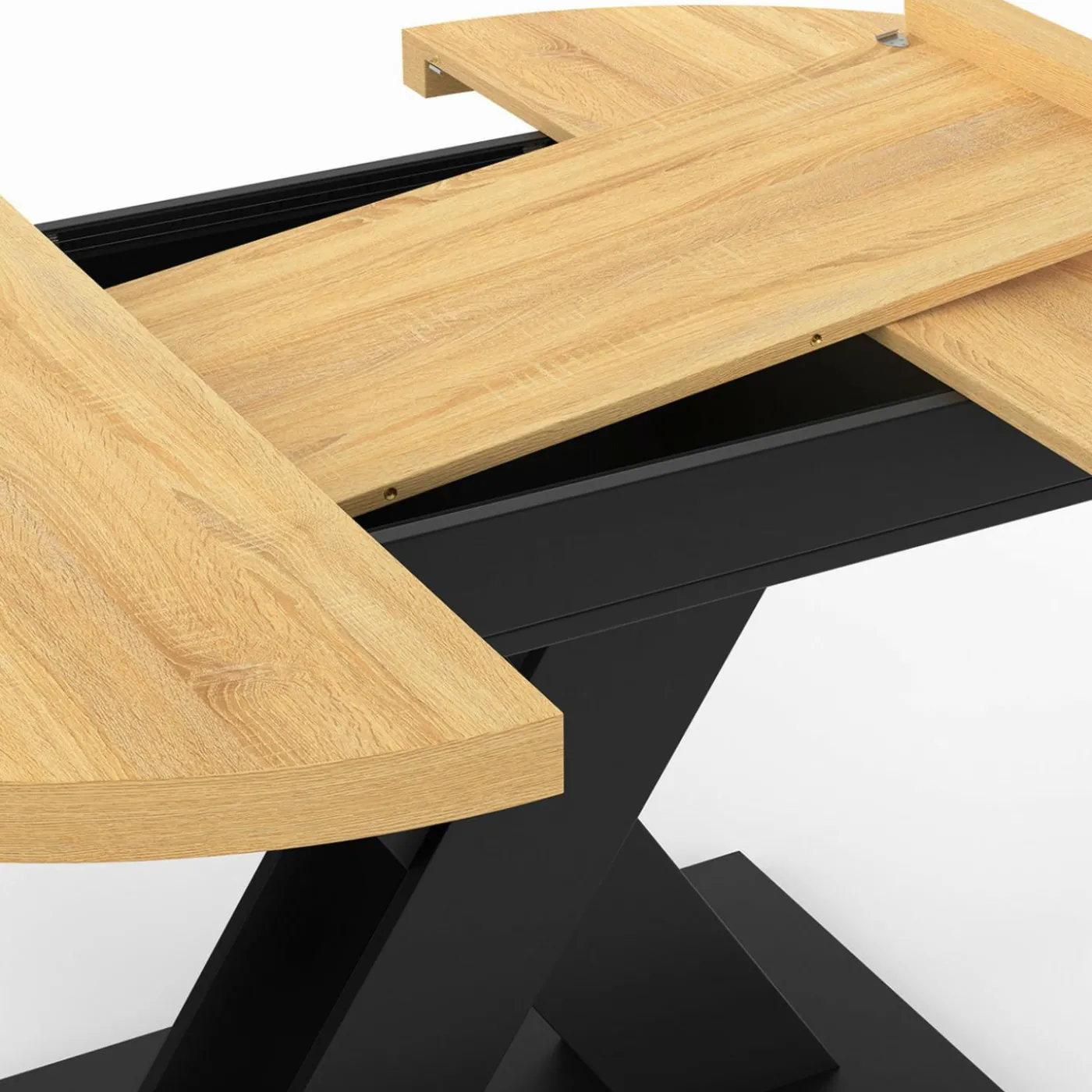 Table à manger extensible ronde 4-8 personnes bois et noir 110 - 150cm