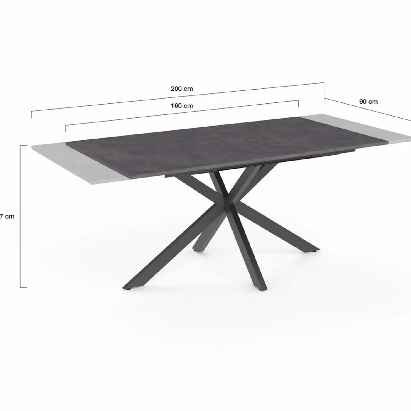 Table à manger extensible 6 à 10 personnes avec plateau effet béton pied araignée