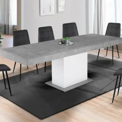 Table à manger extensible béton et blanc 6-10 personnes 160-200 cm