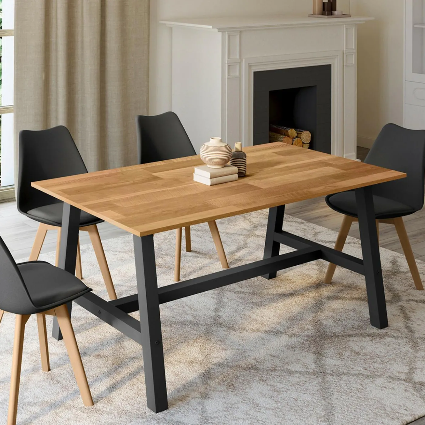 Table à manger extensible rectangulaire bois et noir