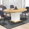 Table à manger extensible ronde 4-8 personnes bois et blanc 120-160 cm