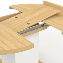 Table à manger extensible ronde 4-8 personnes bois et blanc 120-160 cm