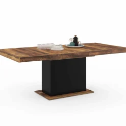 Table à manger extensible rectangle bois foncé et noir
