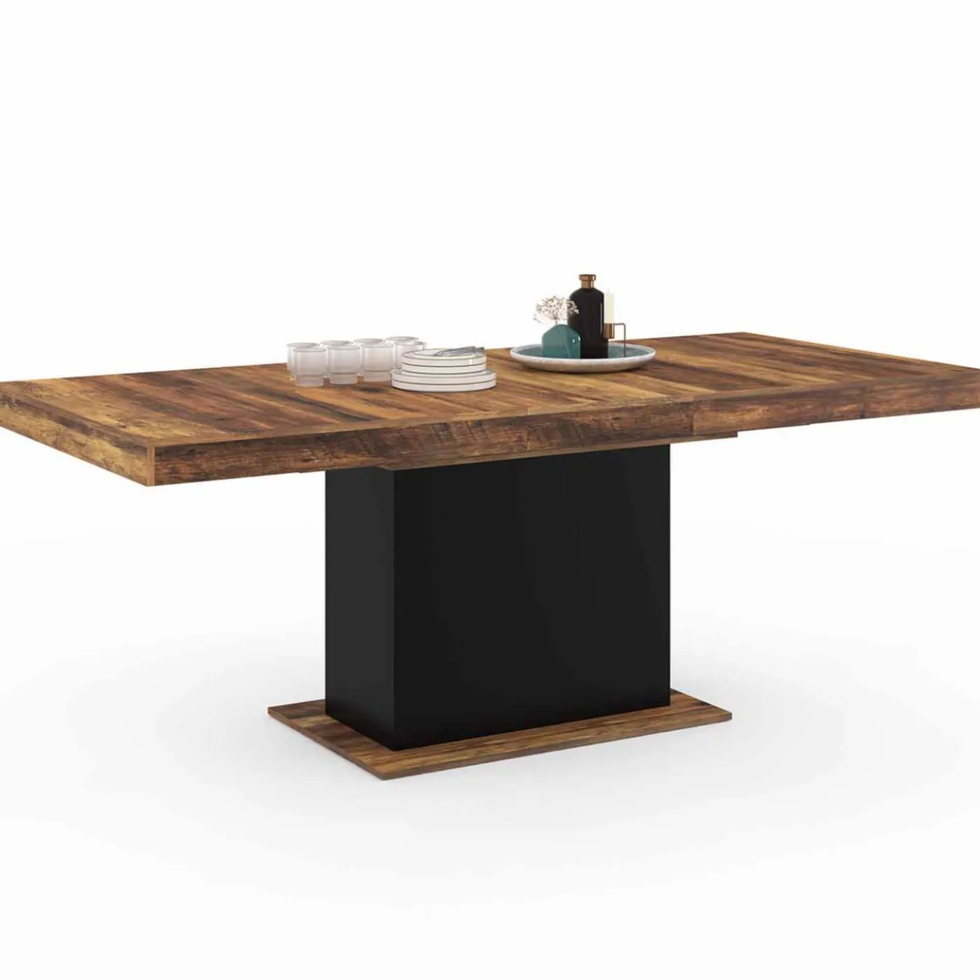 Table à manger extensible rectangle bois foncé et noir