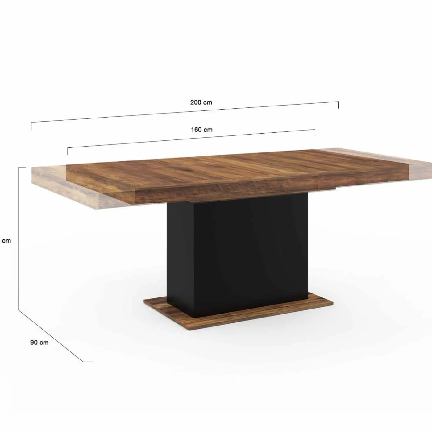 Table à manger extensible rectangle bois foncé et noir