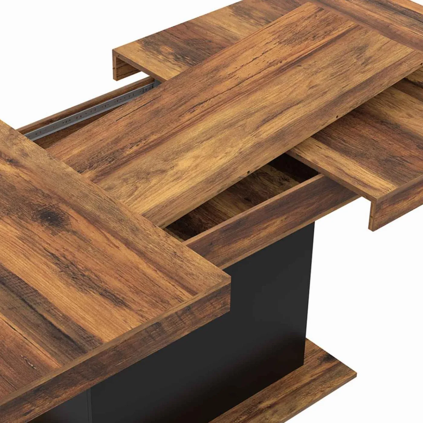 Table à manger extensible rectangle bois foncé et noir
