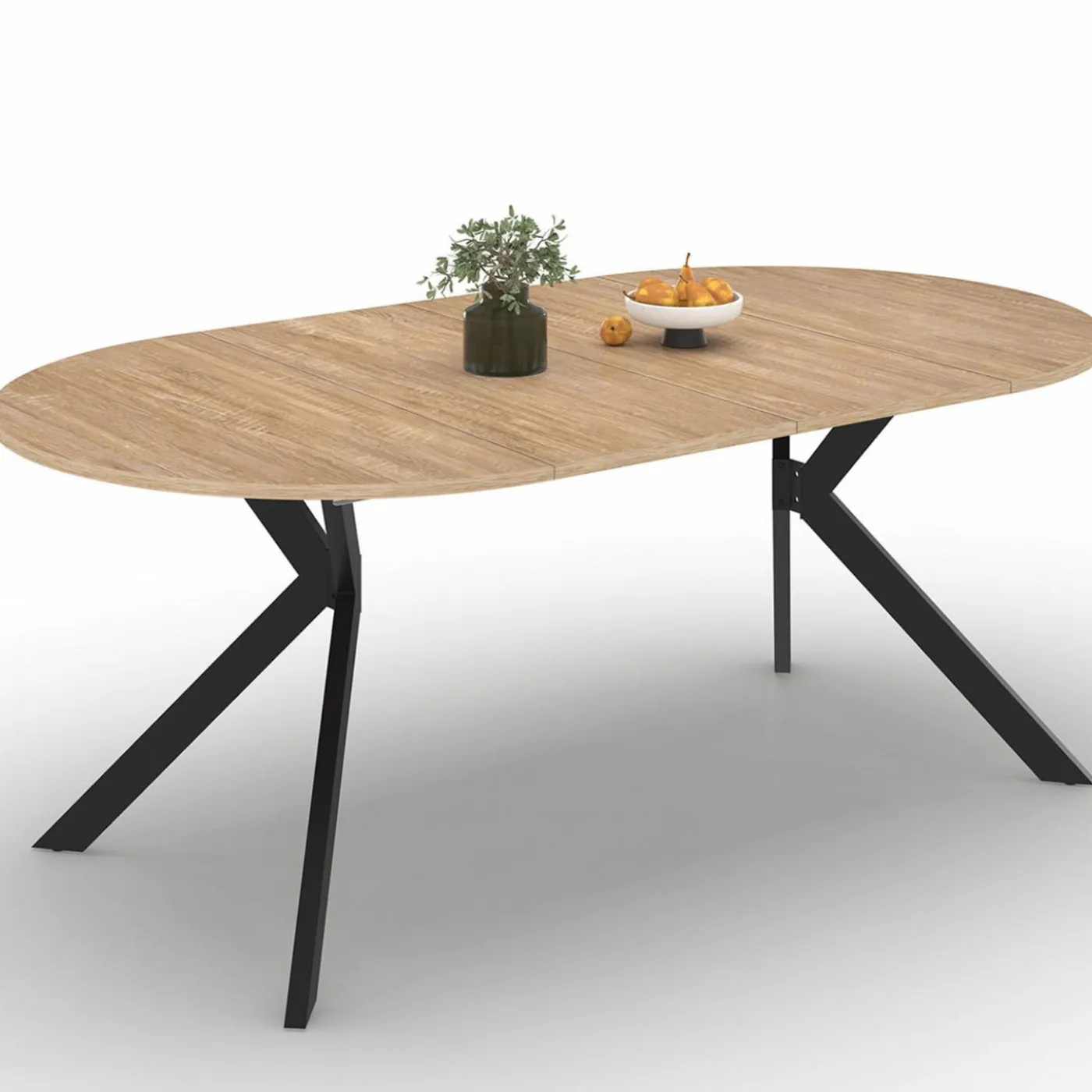 Table à manger extensible ronde 110-200 cm 4-10 personnes bois et pied araignée noir