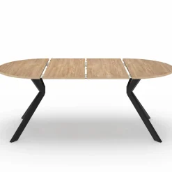 Table à manger extensible ronde 110-200 cm 4-10 personnes bois et pied araignée noir