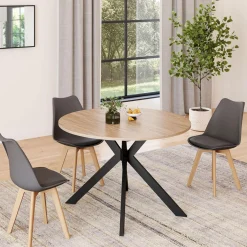 Table à manger extensible ronde 110-200 cm 4-10 personnes bois et pied araignée noir
