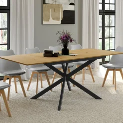 Table à manger extensible bois et noir 6-10 personnes 160-200 cm