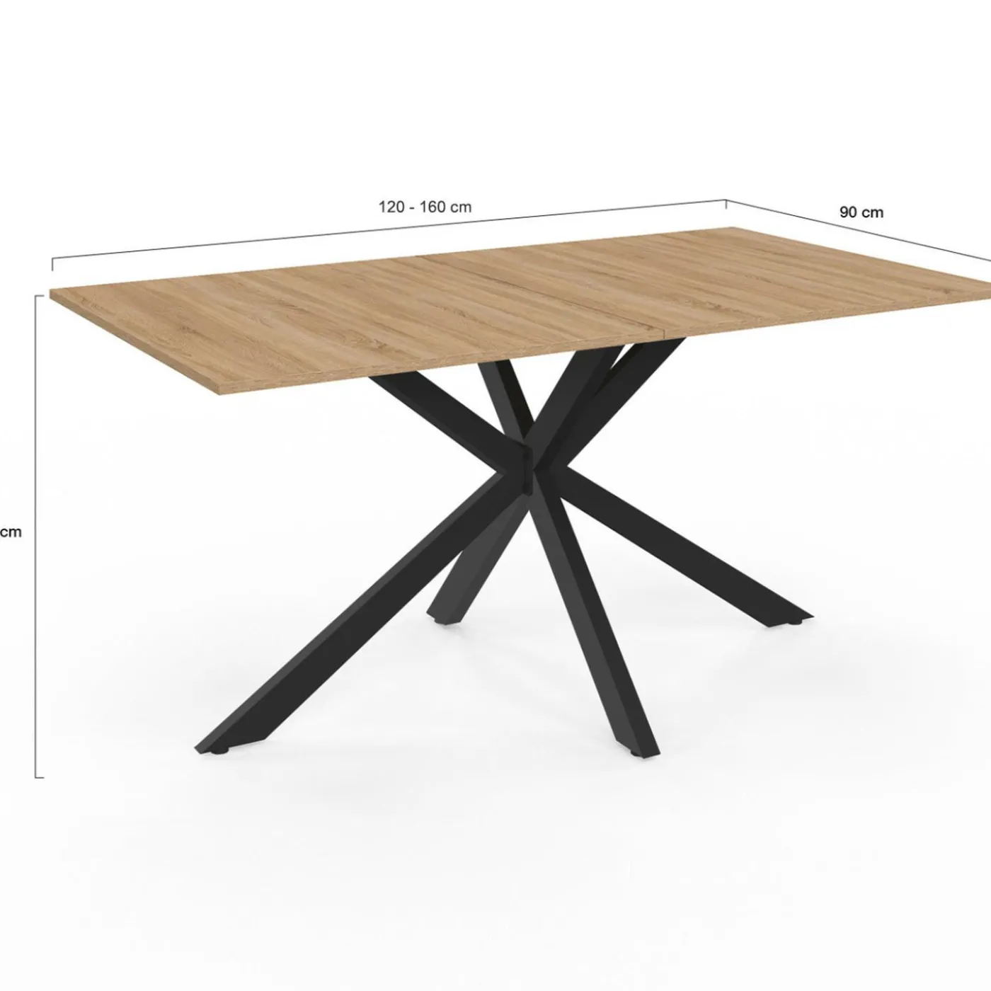 Table à manger extensible rectangle 120-160 cm 4-8 personnes pied araignée bois et noir