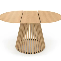 Table à manger extensible ronde 4-8 personnes pied bois en lattes et plateau bois 110 - 150cm