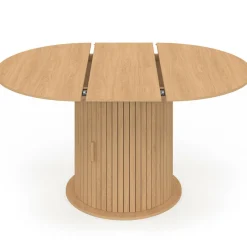 Table à manger extensible ronde 4-8 personnes pied lattes avec rangement 110-150 cm
