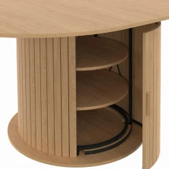 Table à manger extensible ronde 4-8 personnes pied lattes avec rangement 110-150 cm