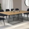 Table à manger extensible rectangle 160-200 cm 6-10 personnes plateau bois et pied filaire en métal noir