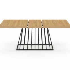 Table à manger extensible rectangle 160-200 cm 6-10 personnes plateau bois et pied filaire en métal noir