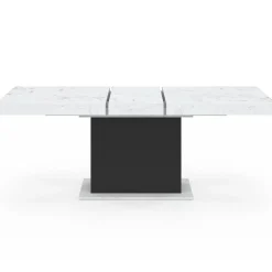 Table à manger extensible 160-200 cm 6-10 personnes plateau effet marbre blanc pied noir