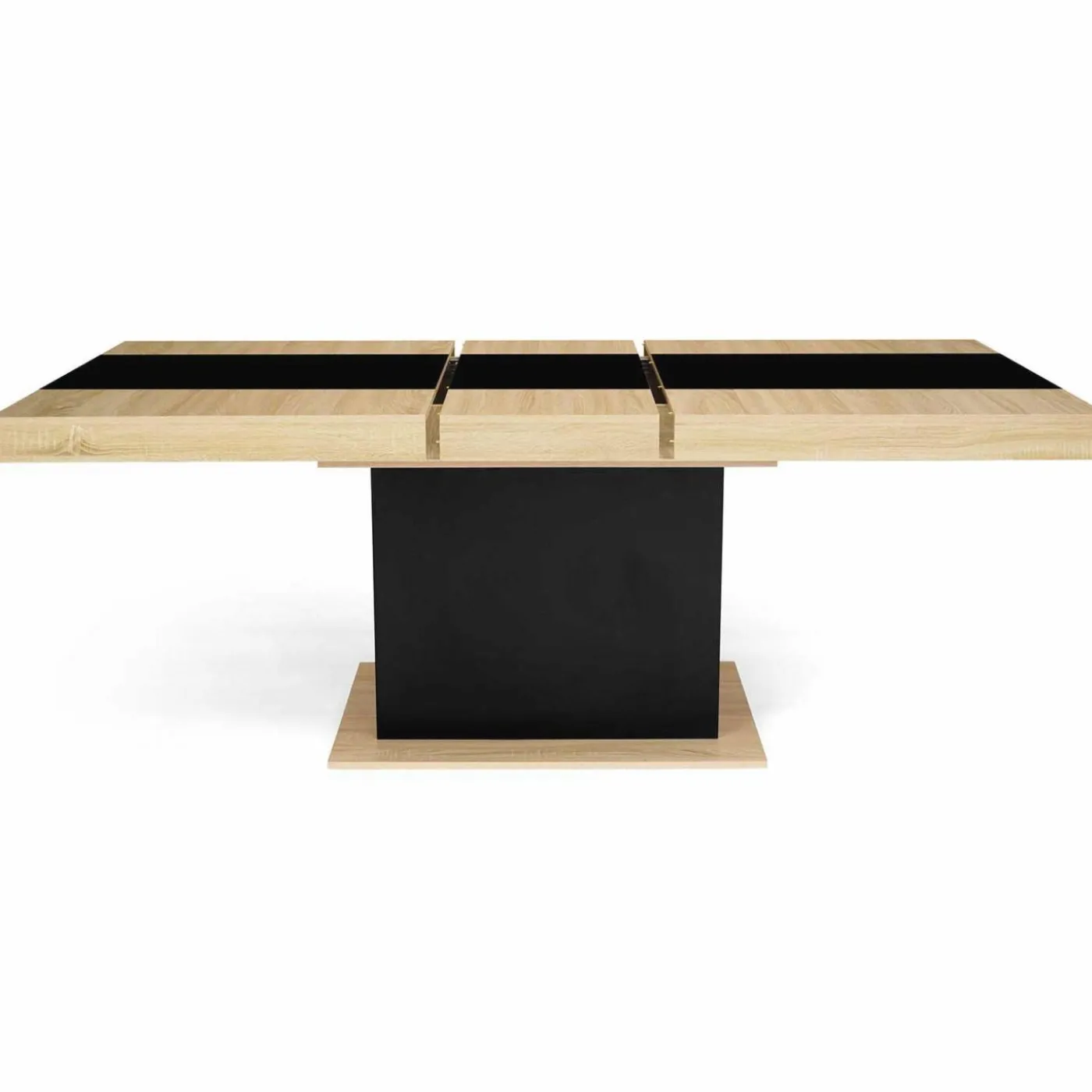 Table à manger extensible bois et bande centrale noire 6-10 personnes