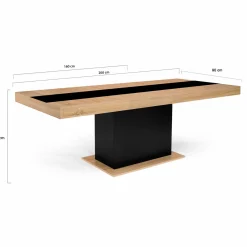 Table à manger extensible bois et bande centrale noire 6-10 personnes