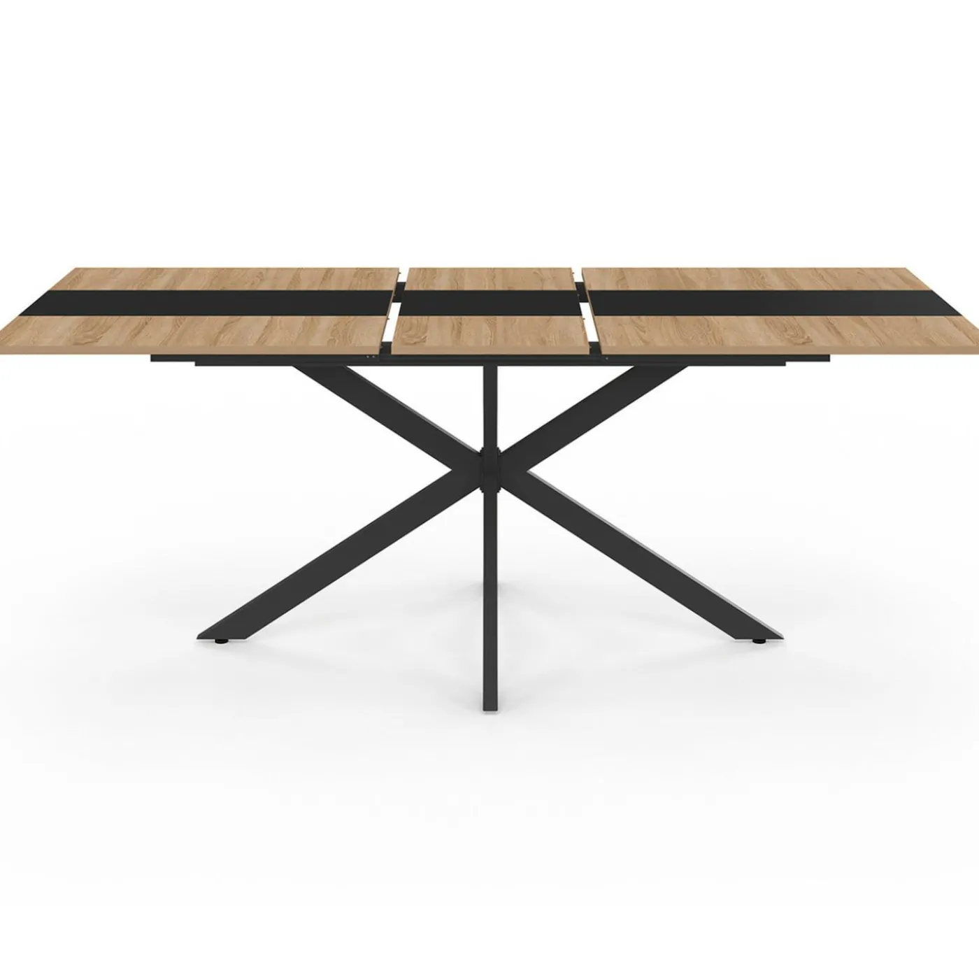 Table à manger extensible rectangle bois et bande centrale noir 160 - 200 cm
