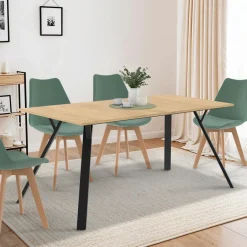 Table à manger industrielle bois et noir 8 personnes 160 cm