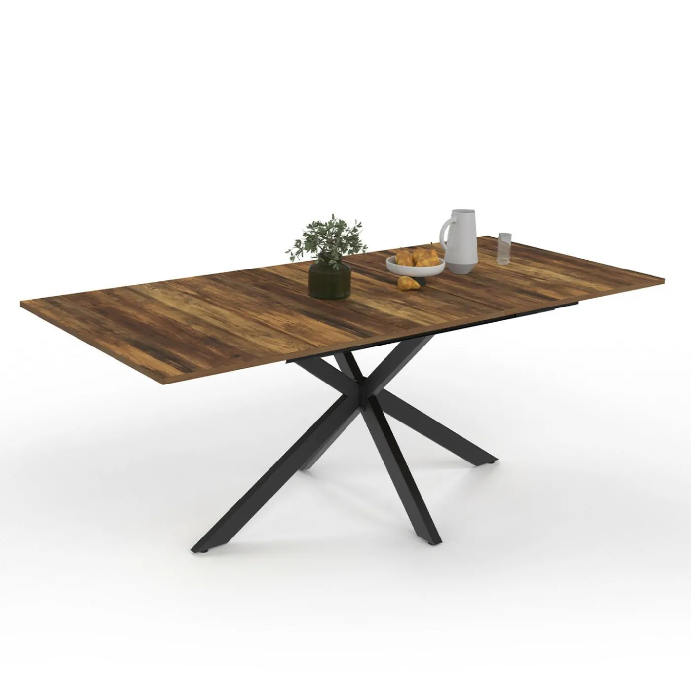 Table à manger industrielle extensible 6-10 personnes bois foncé 160-200 cm