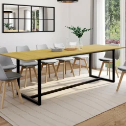 Table à manger industrielle extensible bois et métal 8-12 personnes