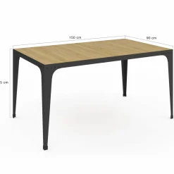 Table à manger industrielle bois et noir 8 personnes