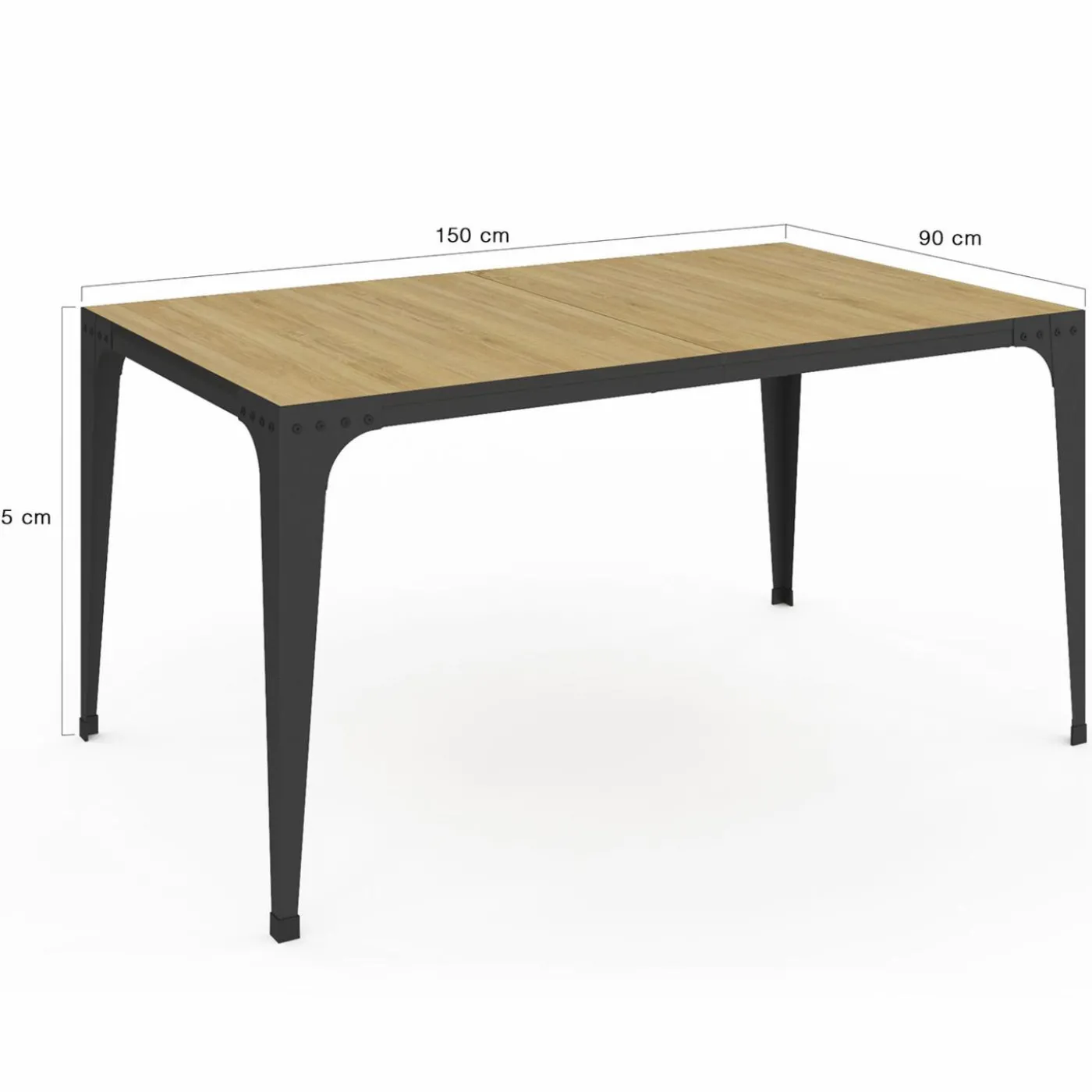 Table à manger industrielle bois et noir 8 personnes