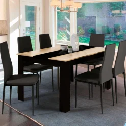 Table à manger noire et imitation hêtre pour 6 personnes