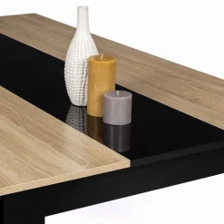 Table à manger noire et imitation hêtre pour 6 personnes