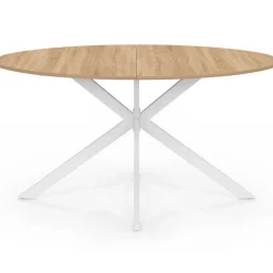 Table à manger ovale 150 cm 8 personnes plateau bois et pied araignée métal blanc
