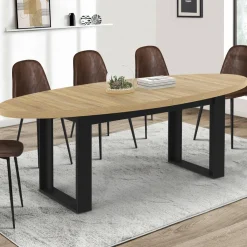 Table à manger ovale 200 cm 8 personnes bois et noir style industriel