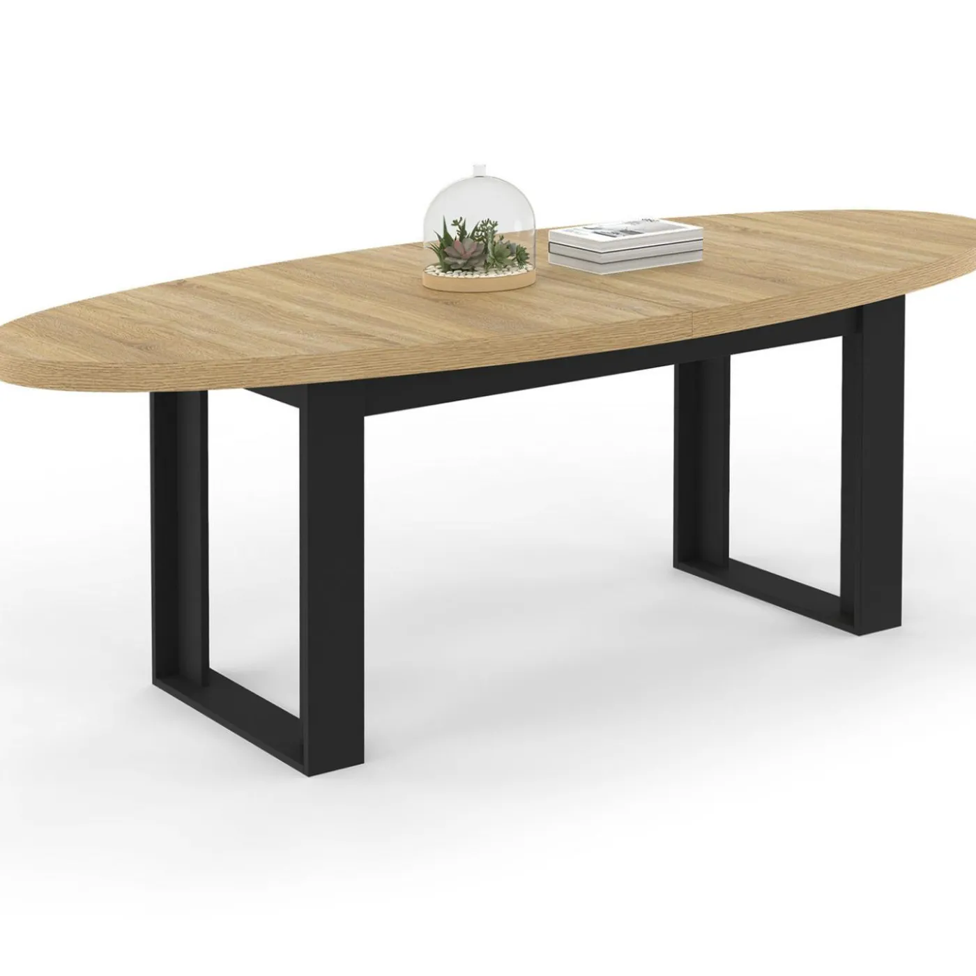 Table à manger ovale 200 cm 8 personnes bois et noir style industriel