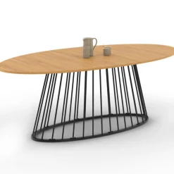 Table à manger ovale 10 personnes bois et métal noir