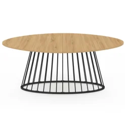 Table à manger ovale 10 personnes bois et métal noir