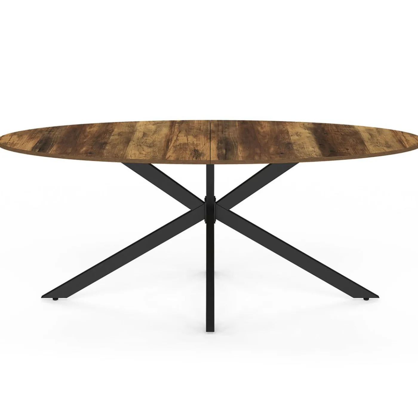 Table à manger ovale 10 personnes 200 cm pied araignée noir et plateau bois foncé