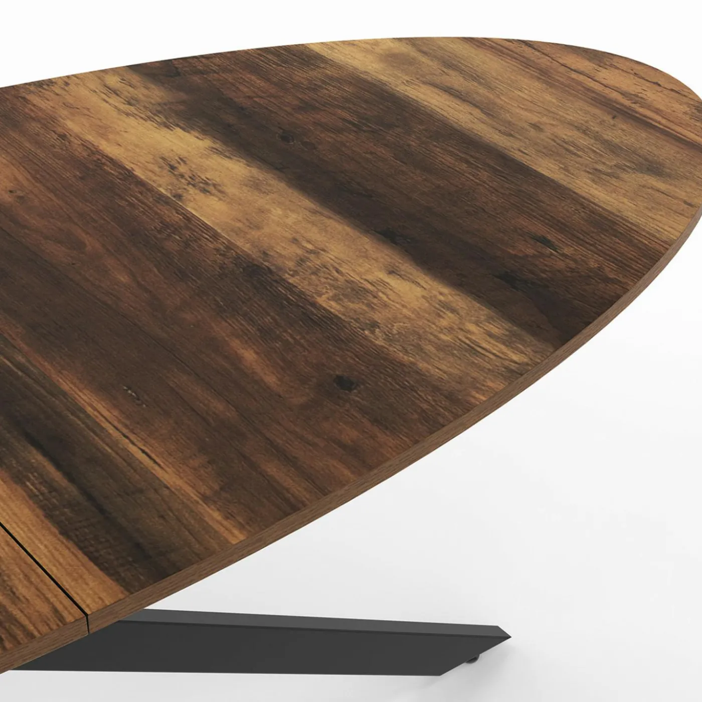 Table à manger ovale 10 personnes 200 cm pied araignée noir et plateau bois foncé