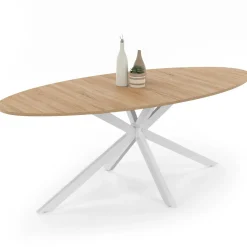 Table à manger ovale industrielle bois et blanc