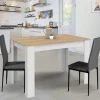 Table à manger rectangle blanche plateau façon hêtre 4 personnes