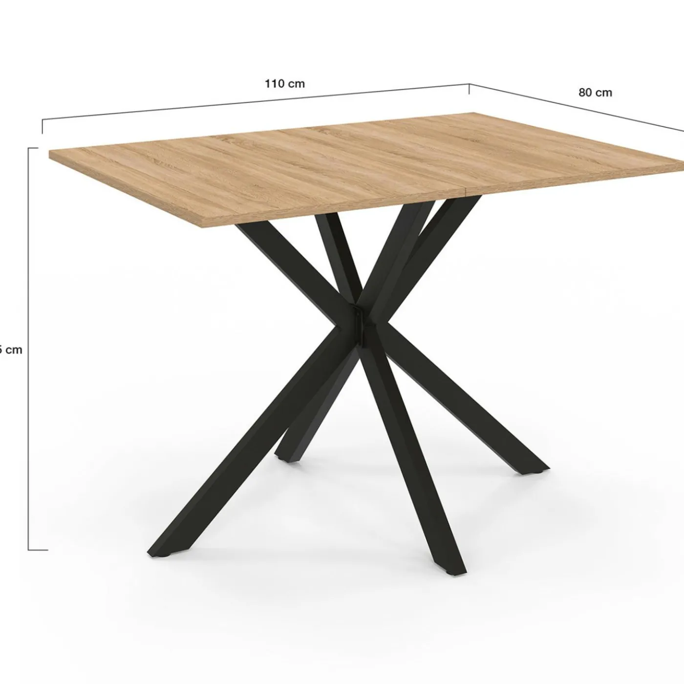 Table à manger rectangle bois et noir 6 personnes 110cm pied araignée