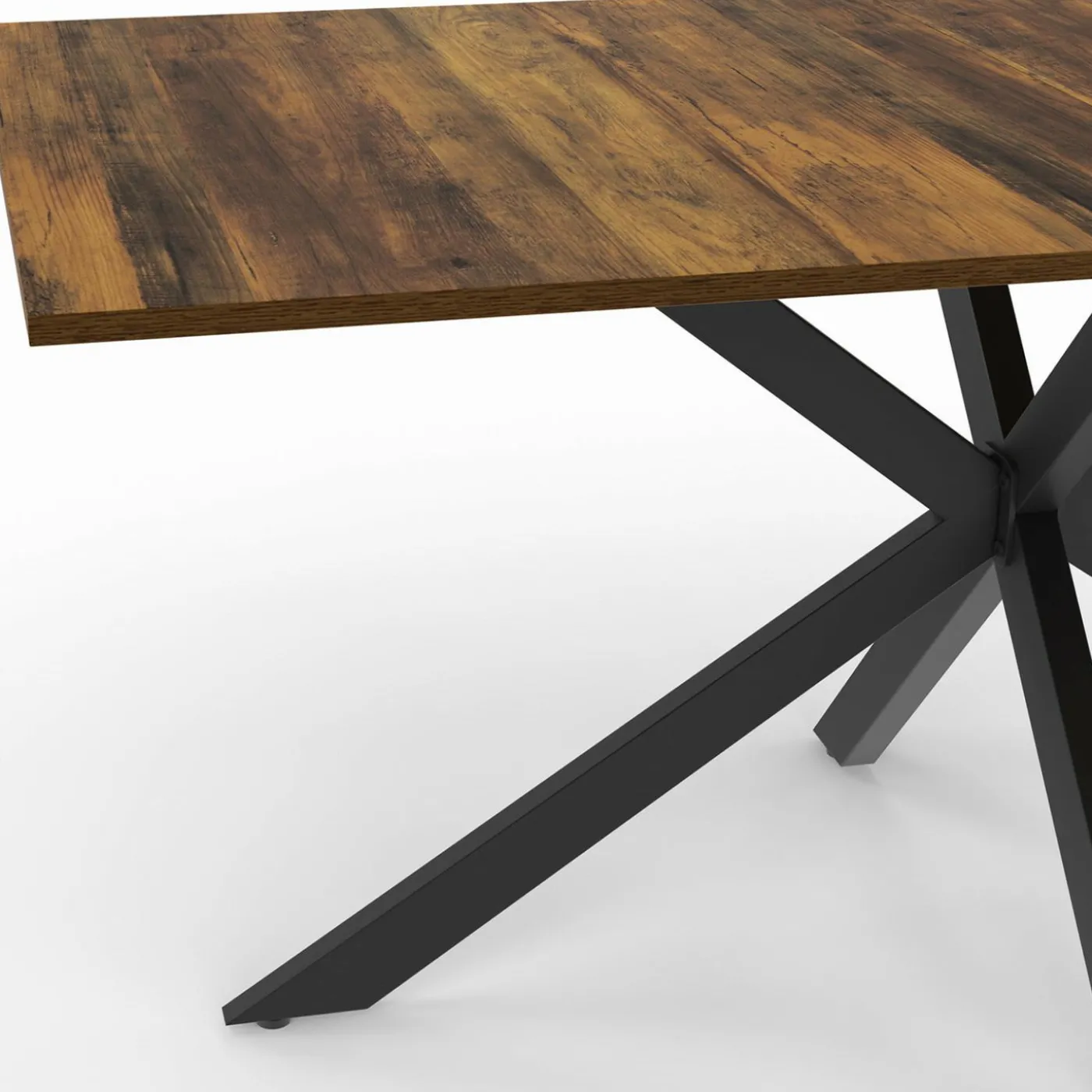 Table à manger rectangle plateau bois foncé 160 cm pied araignée noir 8 personnes