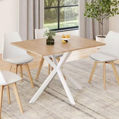 Table à manger rectangle plateau bois 110 cm pied araignée blanc 6 personnes