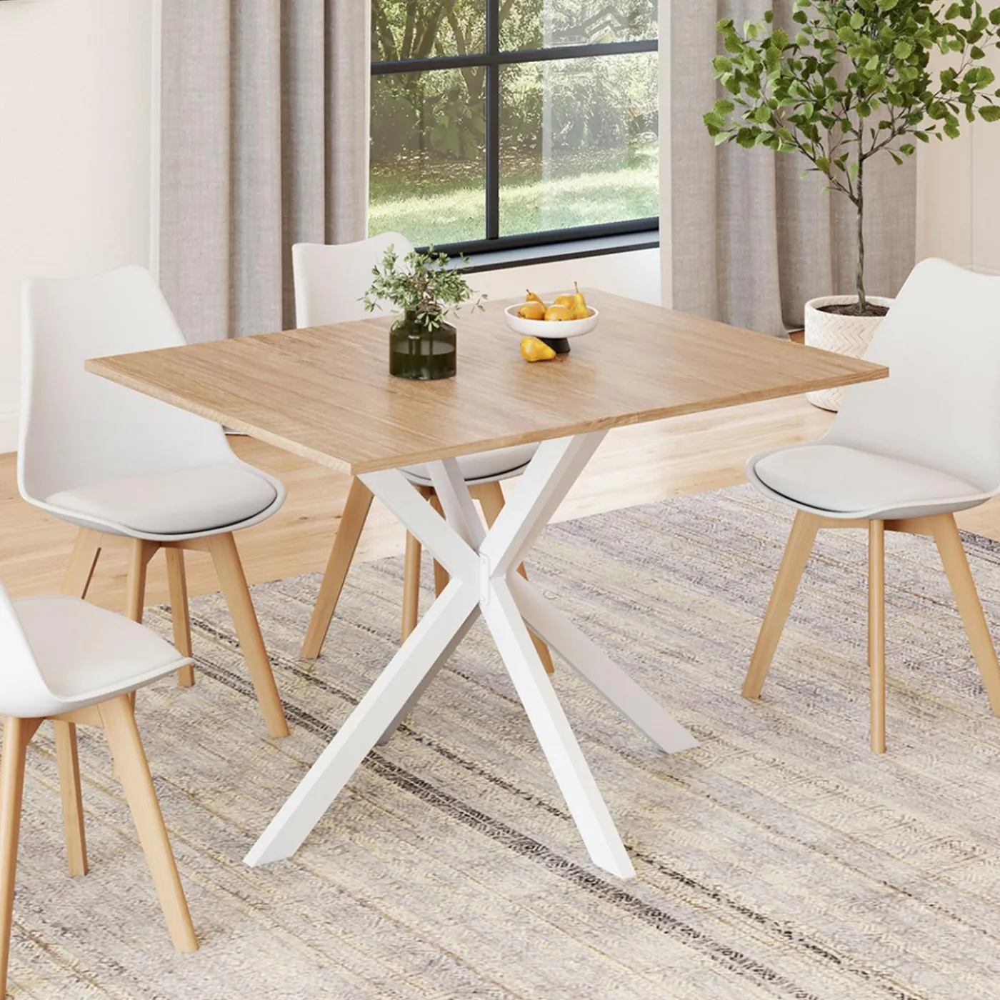Table à manger rectangle plateau bois 110 cm pied araignée blanc 6 personnes