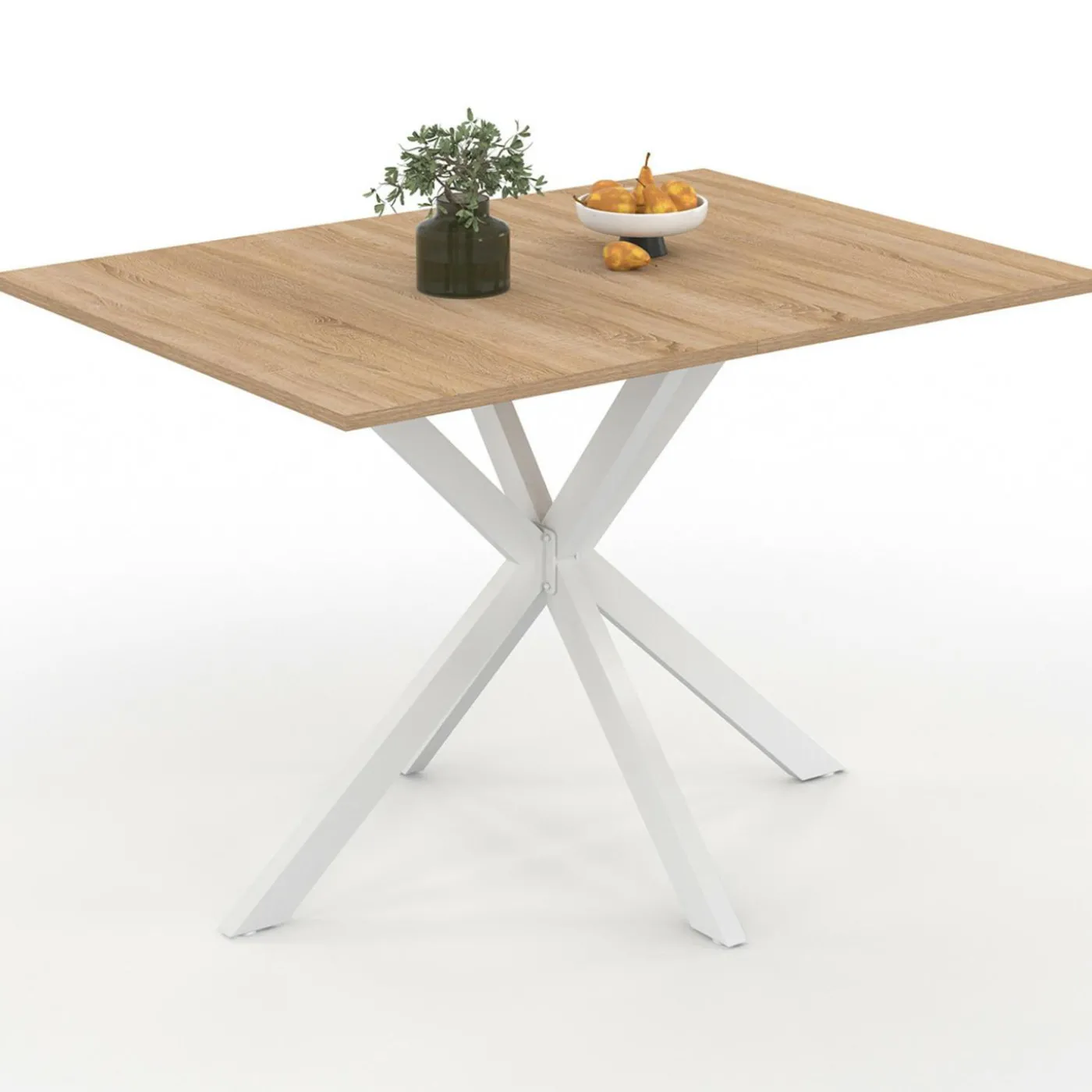 Table à manger rectangle plateau bois 110 cm pied araignée blanc 6 personnes