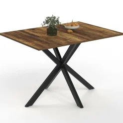 Table à manger rectangle plateau bois foncé 110 cm pied araignée noir 6 personnes