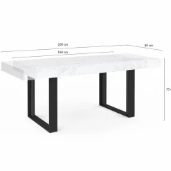 Table à manger rectangulaire extensible effet marbre et noir