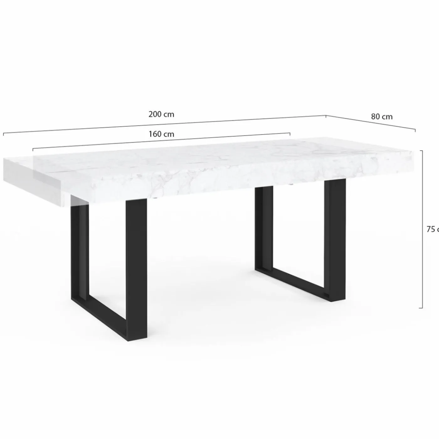 Table à manger rectangulaire extensible effet marbre et noir