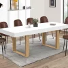 Table à manger rectangulaire extensible blanche et bois 160-200 cm