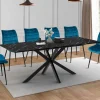 Table à manger rectangulaire extensible métal et effet marbre noir 160-200 cm